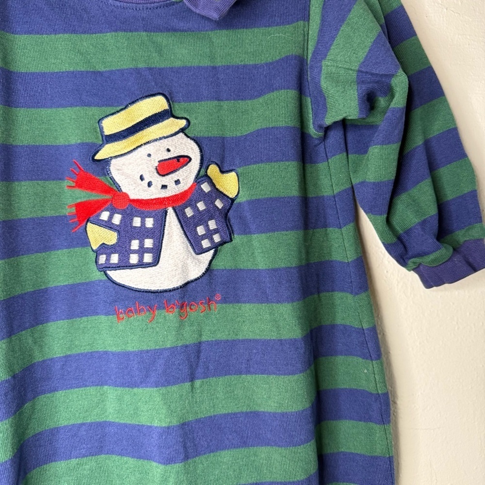 Baby B'Gosh Snowman Winter One Piece Blue and Green Striped Size 18 Months - Picture 2 of 7